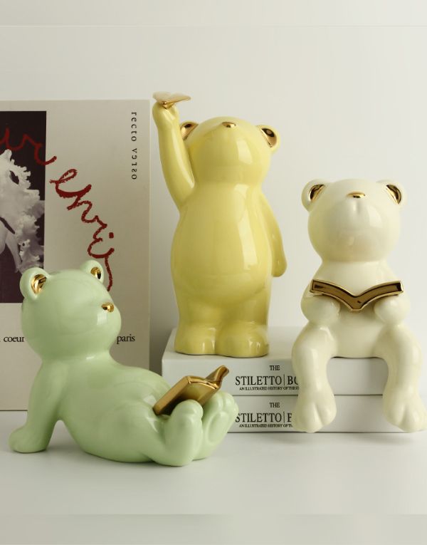 Golden Book Pastel Bear Décor Living Room Bedroom Home Decoration Sets of 3pcs