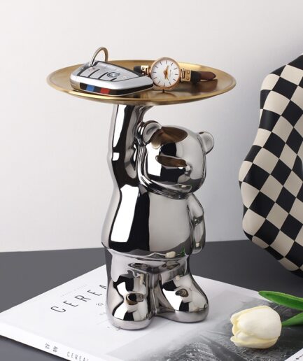 INS Tray Bear Ornament Silver Plated Porcelain