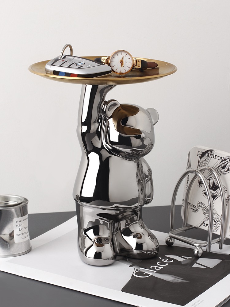 INS Tray Bear Ornament Silver Plated Porcelain