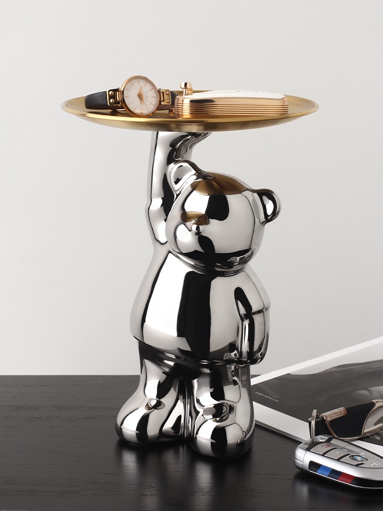 INS Tray Bear Ornament Silver Plated Porcelain