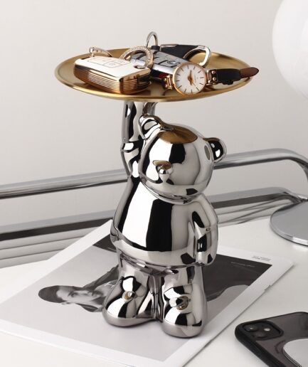 INS Tray Bear Ornament Silver Plated Porcelain