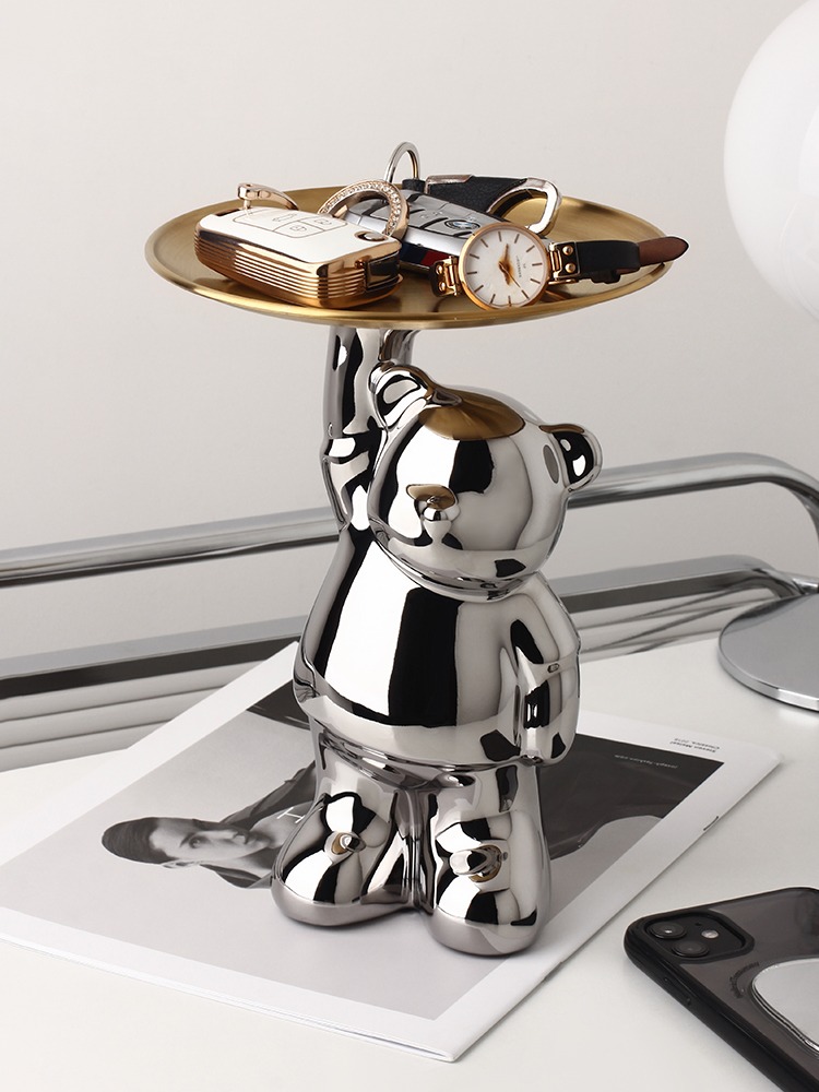 INS Tray Bear Ornament Silver Plated Porcelain