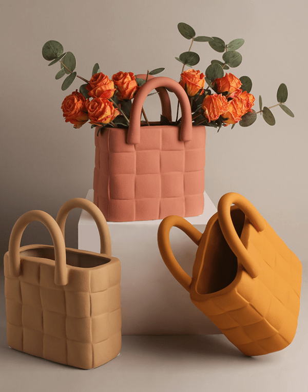 Frosted & Glazed Woven Handbag Vase Porcelain