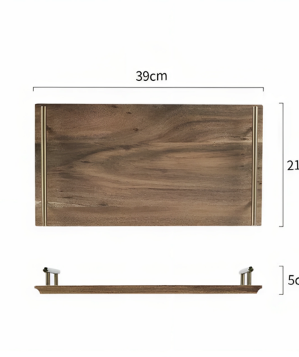 Creative Acacia Wood Rectangular Fruit Snack Dessert Wooden Steak Plate With Stainless Steel Handle Pack of 1 Medium Size