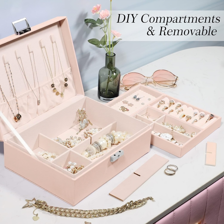 Pink Jewellery Box Organiser Case for Women - Image 3