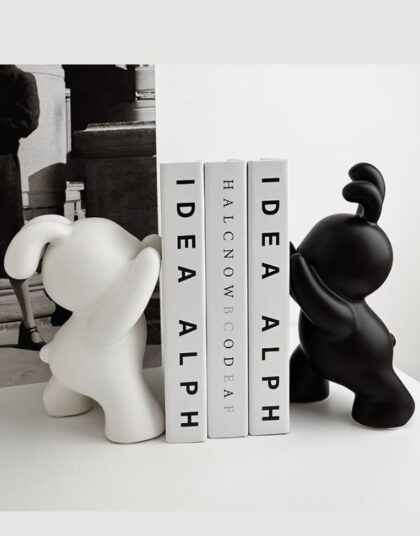 Creative Porcelain 2Pcs Push Rabbit Bookends Black and White