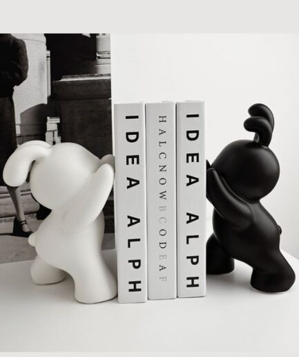 Creative Porcelain 2Pcs Push Rabbit Bookends Black and White