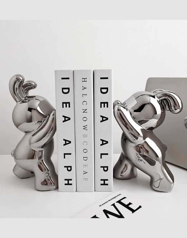 Creative Porcelain 2Pcs Push Rabbit Bookends Silver