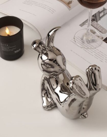 Creative Porcelain Laying to Rest Silver Rabbit Decoration Modern Ornament for living
