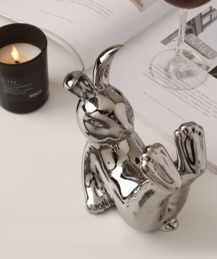 Creative Porcelain Laying to Rest Silver Rabbit Decoration Modern Ornament for living