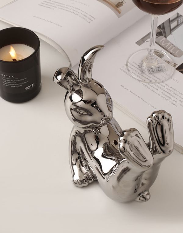 Creative Porcelain Laying to Rest Silver Rabbit Decoration Modern Ornament for living
