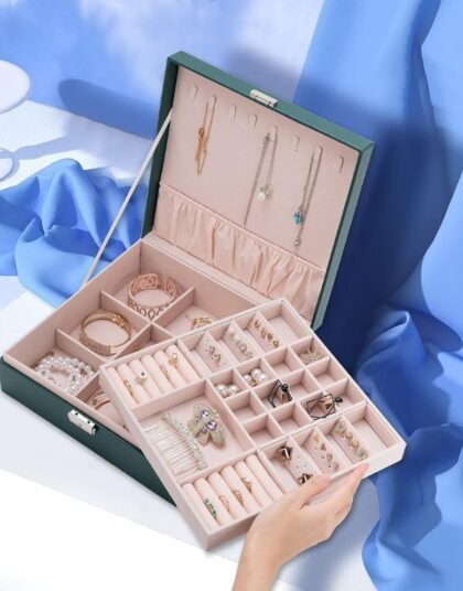 Green Jewellery Box Organiser Case for Women