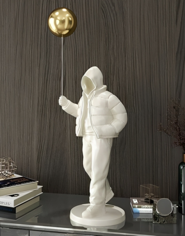 Originality Balloon Boy Figure Statue Decoration Craft for Bookshelf Home White Decorative Showpiece