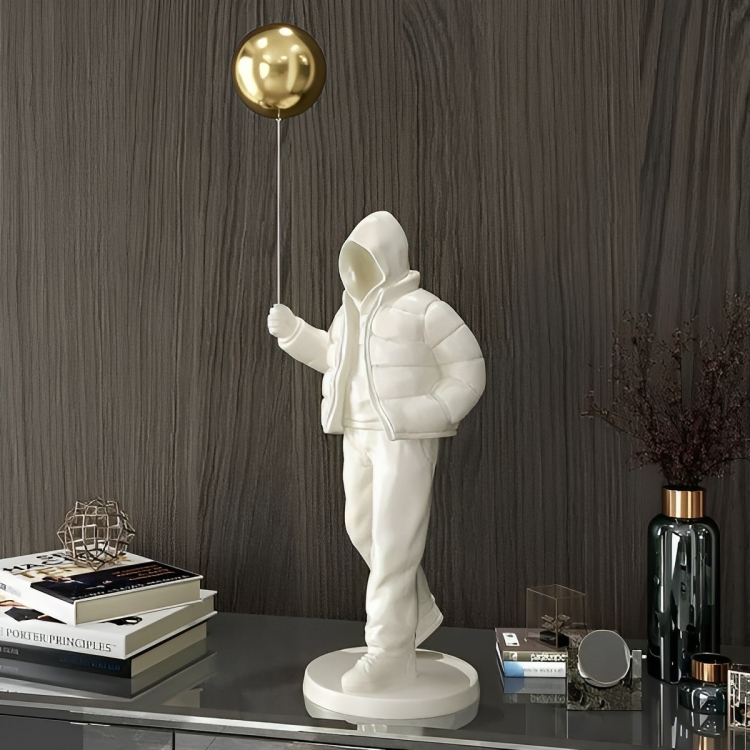 Originality Balloon Boy Figure Statue Decoration Craft for Bookshelf Home White Decorative Showpiece